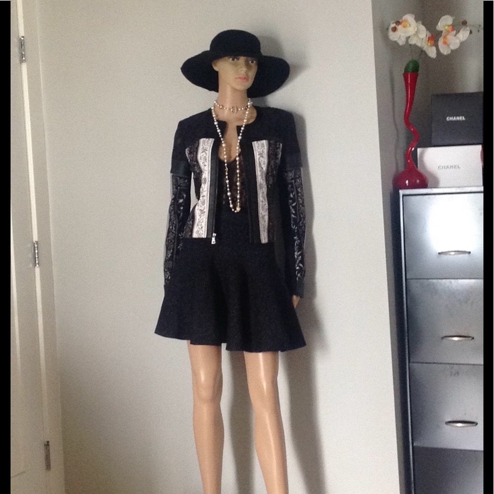 BCBG XS lace leather zipper jacket new!